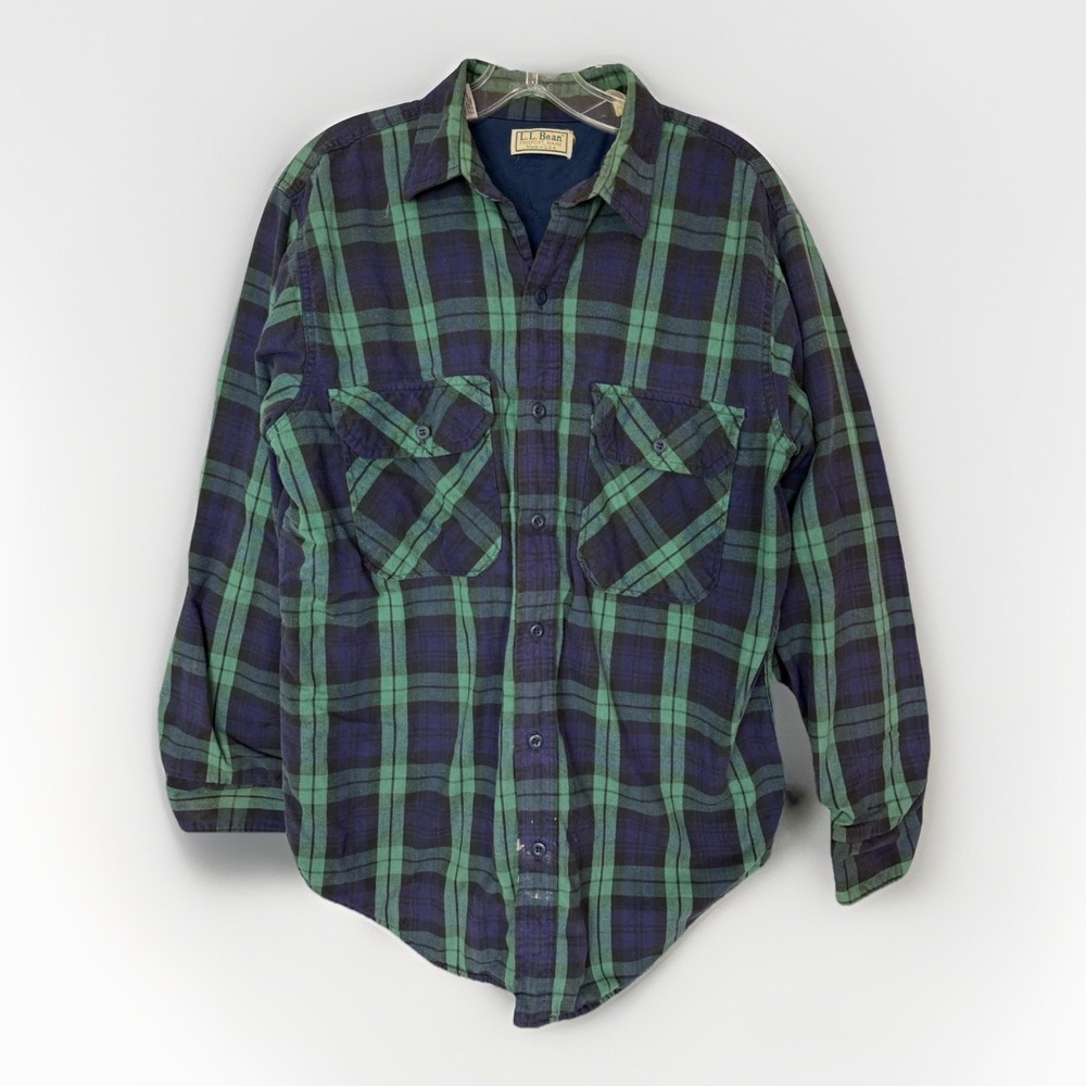 Vintage L.L. Bean Flannel Shirt Jacket Shacket Plaid M USA Thinsulate Quilt Line